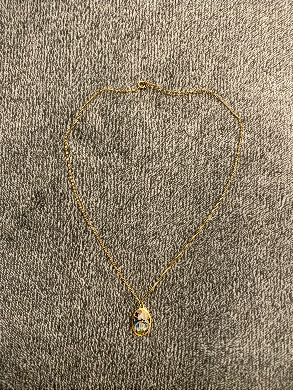 Gold tone Cloisonné Floral Pendant Necklace - Women Jewelry